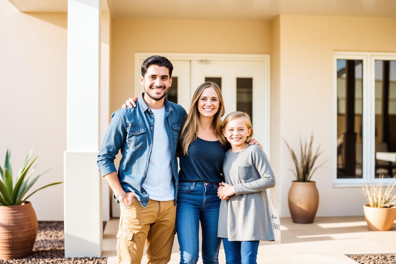 Australian family in front of their new home